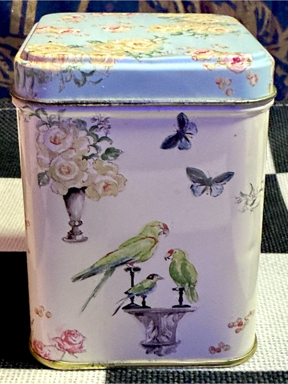 Vintage Botanical Cottage Core Metal Tin Flowers Butterflies Birds